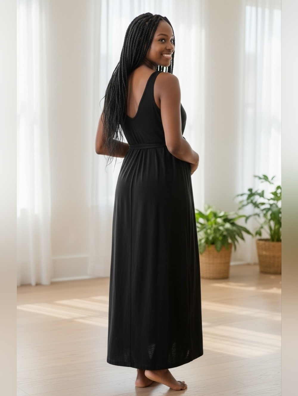 NWT Liz Lange Black V Neck Tank Maternity Dress ~sz Large - Picture 3 of 5